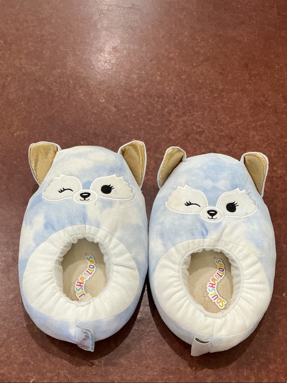 Squishmallows Kids Plush Slipper Boots in Light Blue and White Fox